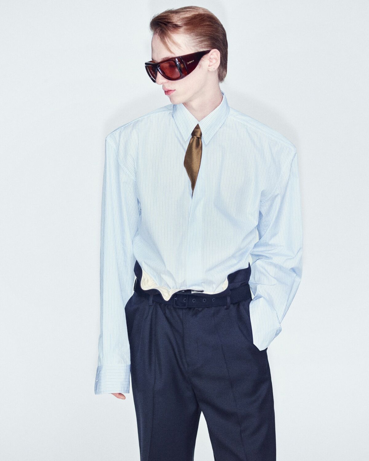 broad-shoulder shirt in striped cotton poplin