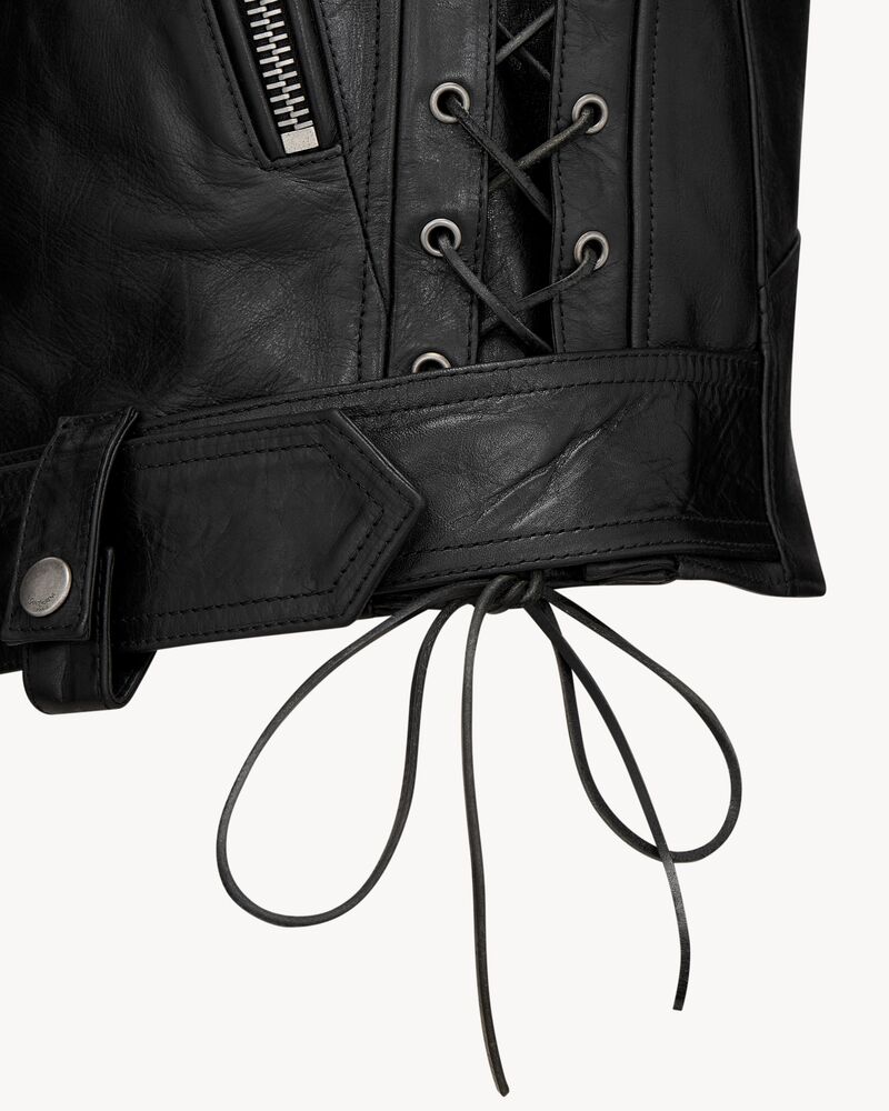 biker vest in creased leather