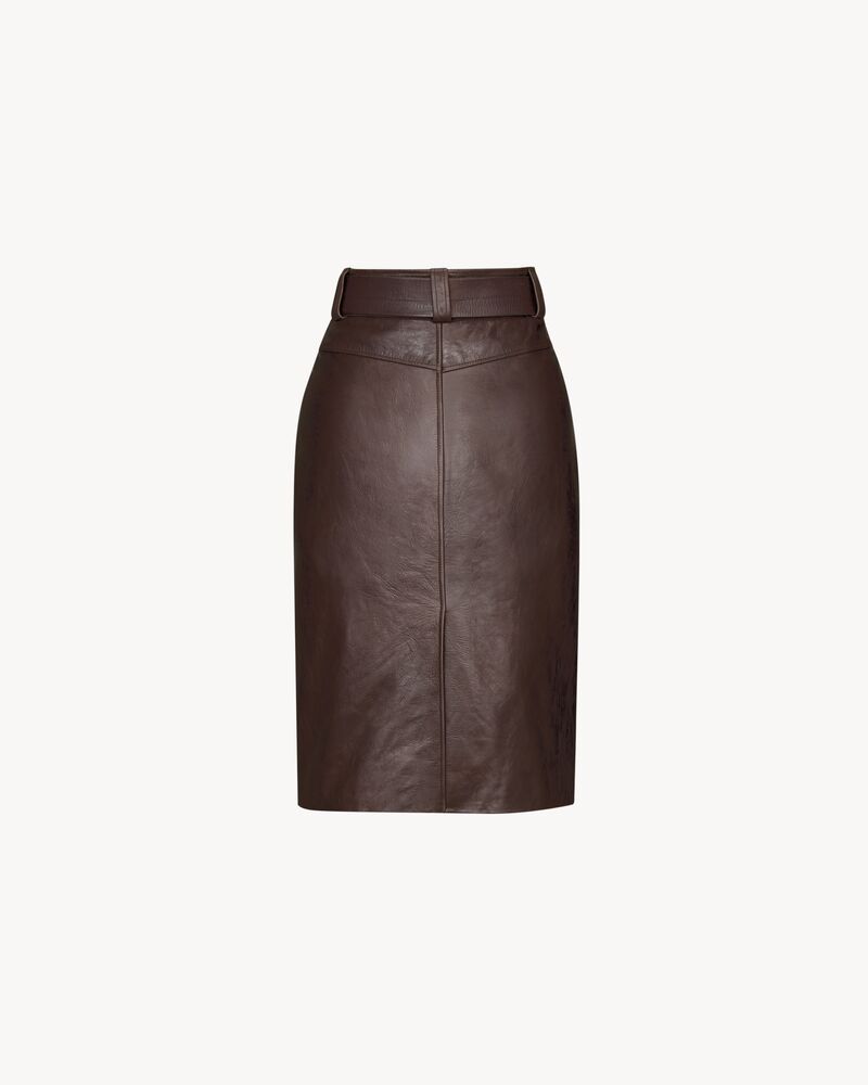 belted pencil skirt in creased leather