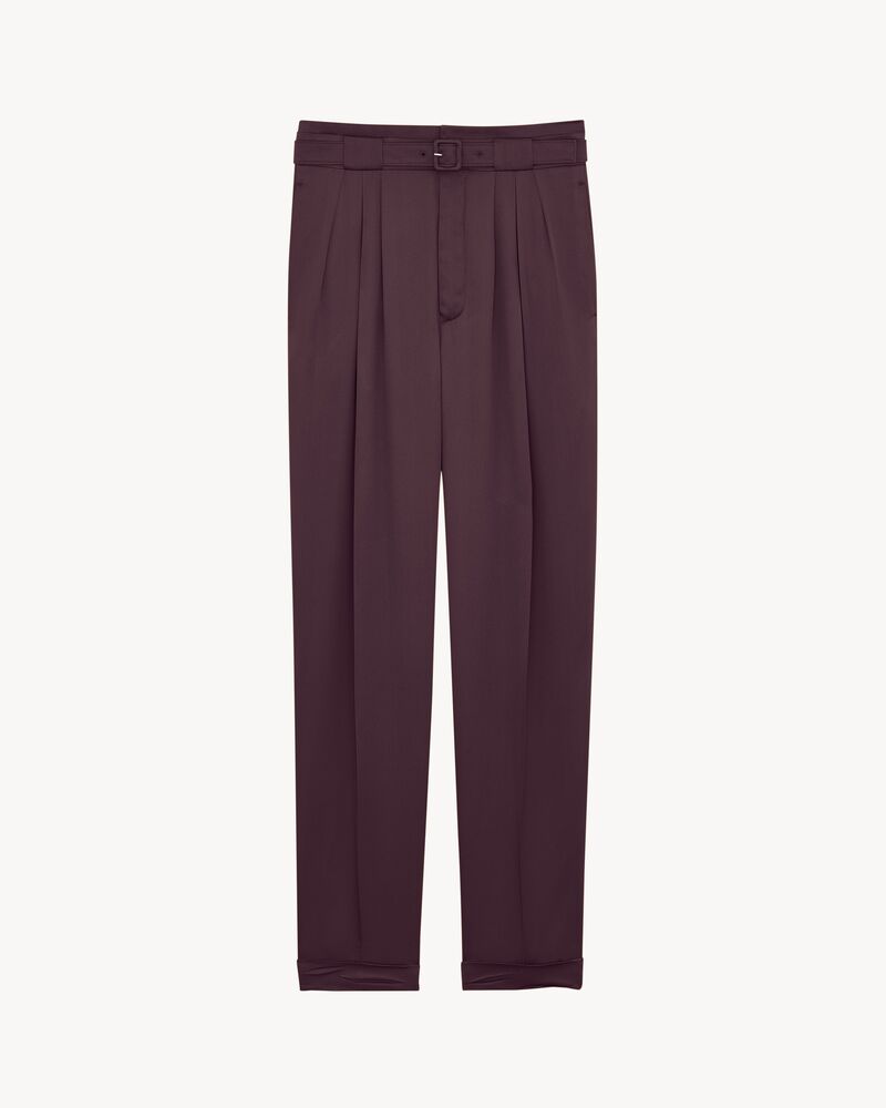 belted pants in silk duchess satin