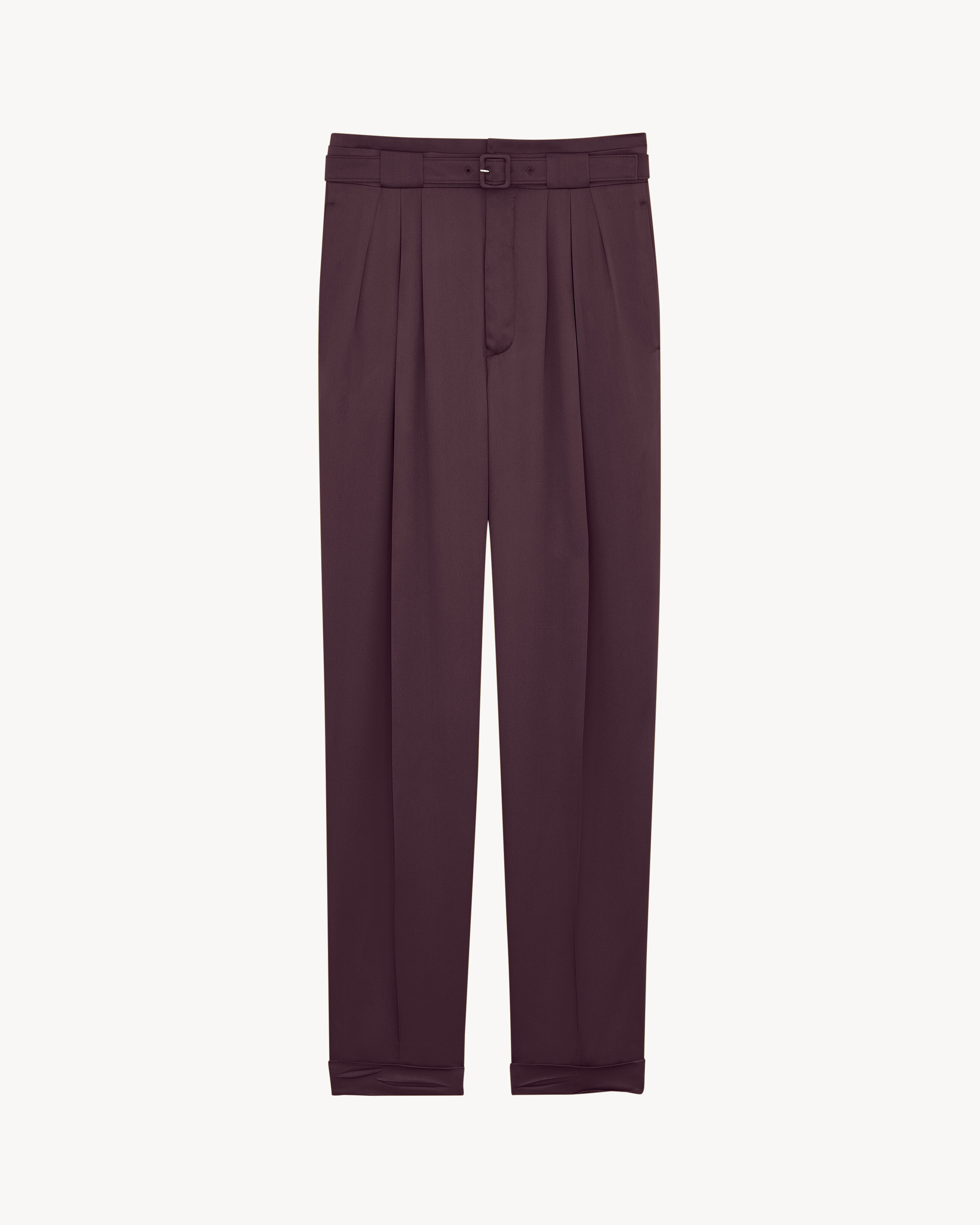 belted pants in silk duchess satin