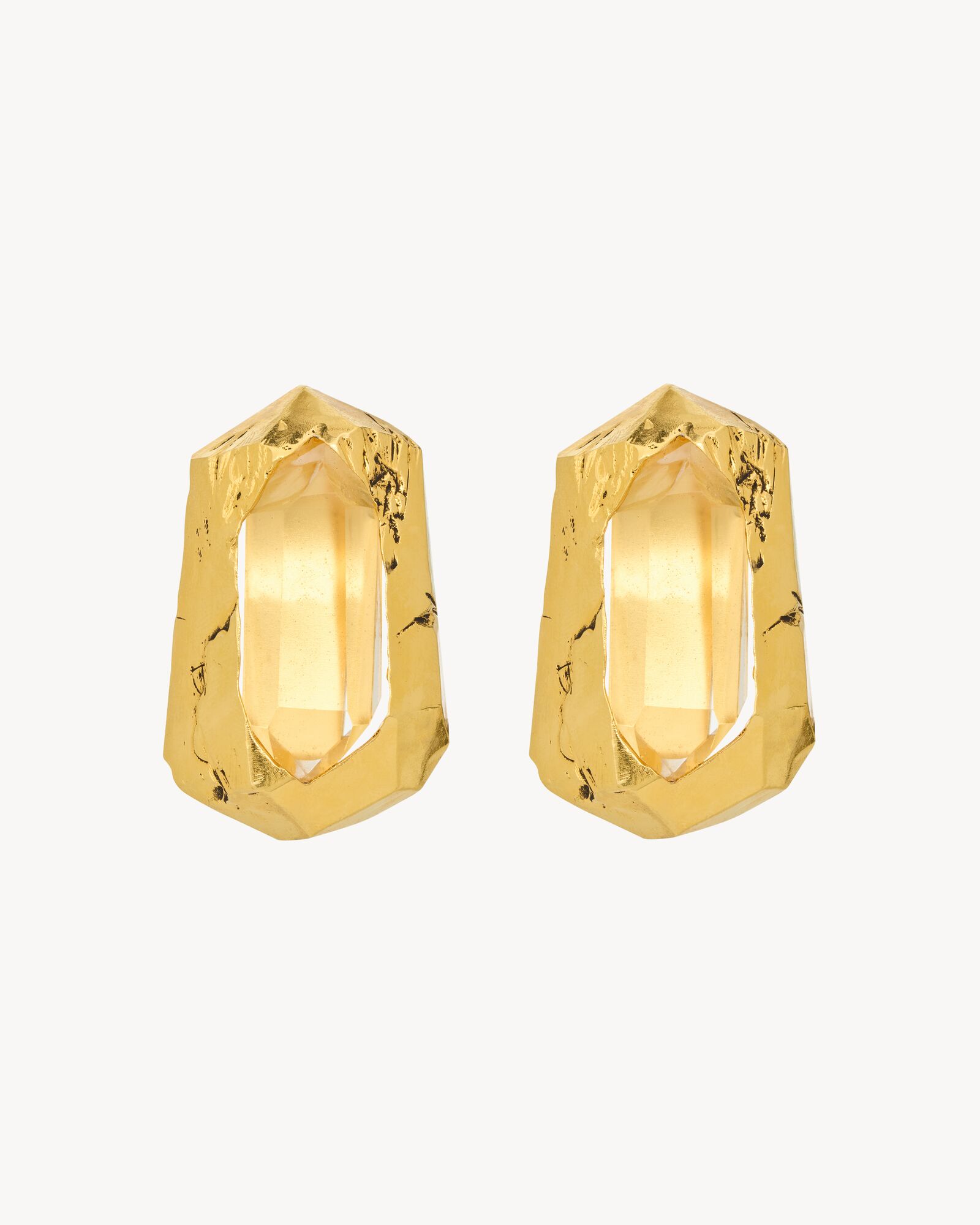 Boucles d’oreilles percées en cristal de roche et métal | Saint Laurent ...