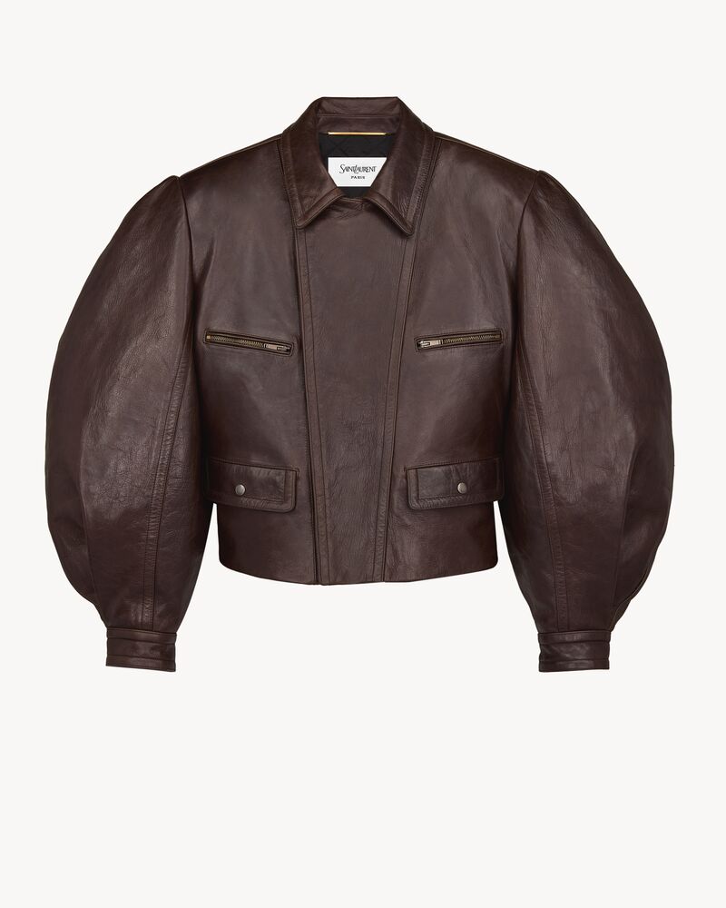 balloon-sleeve jacket in creased leather