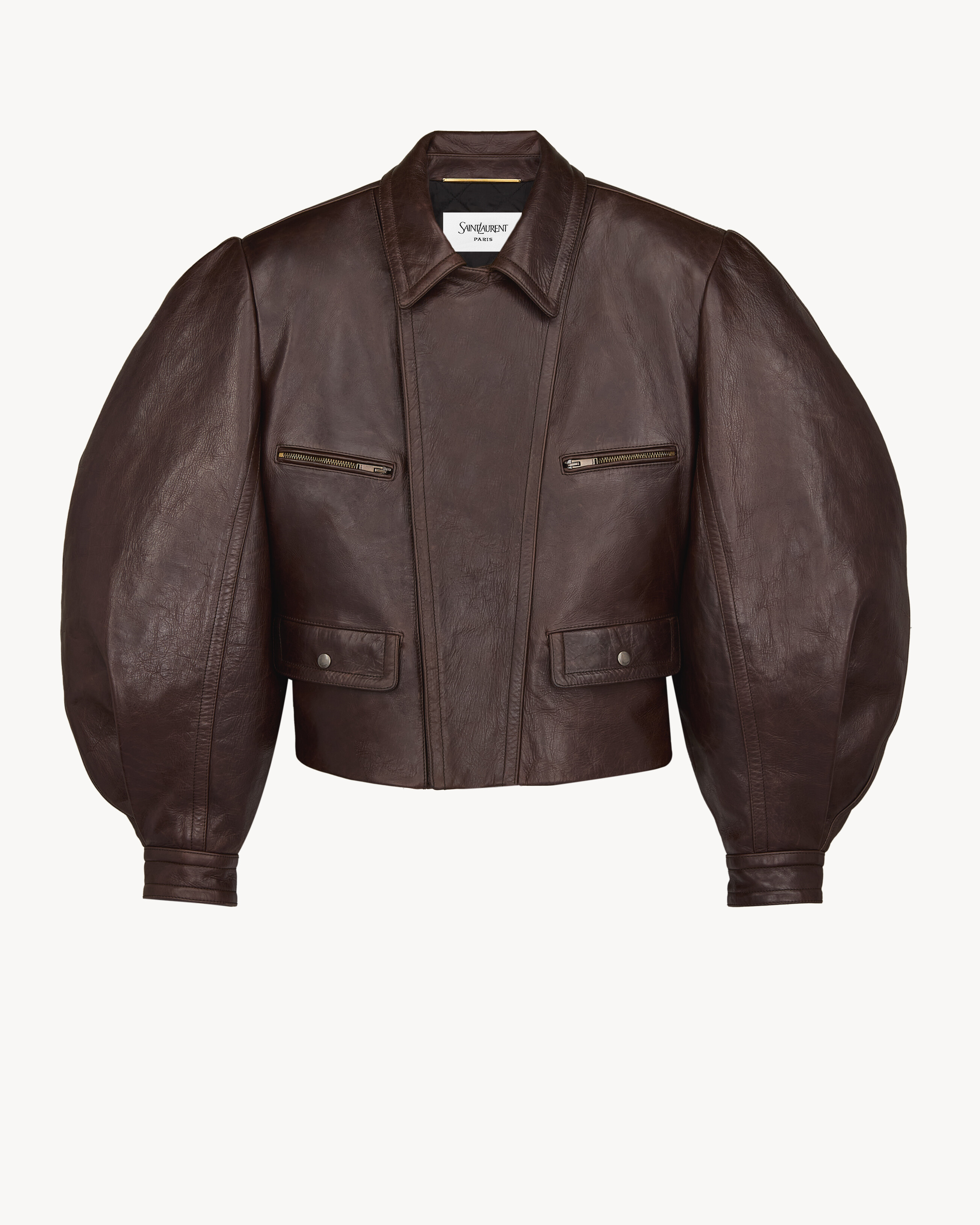 balloon-sleeve jacket in creased leather