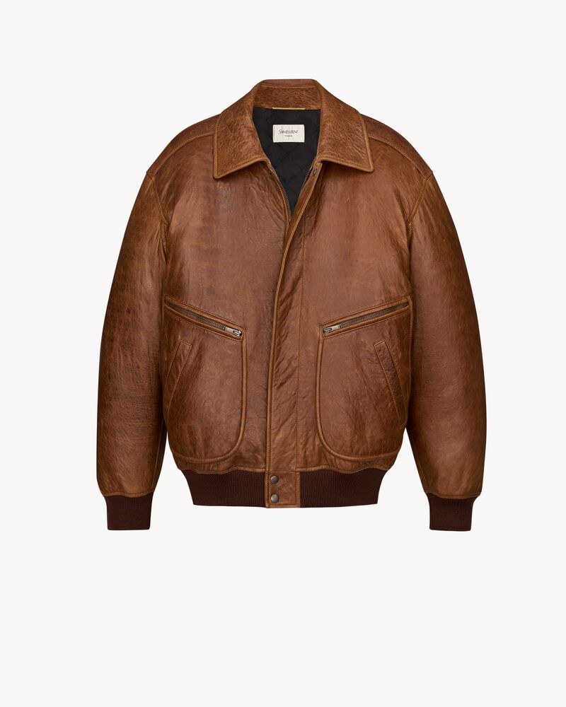 padded bomber jacket in vintage grained lambskin