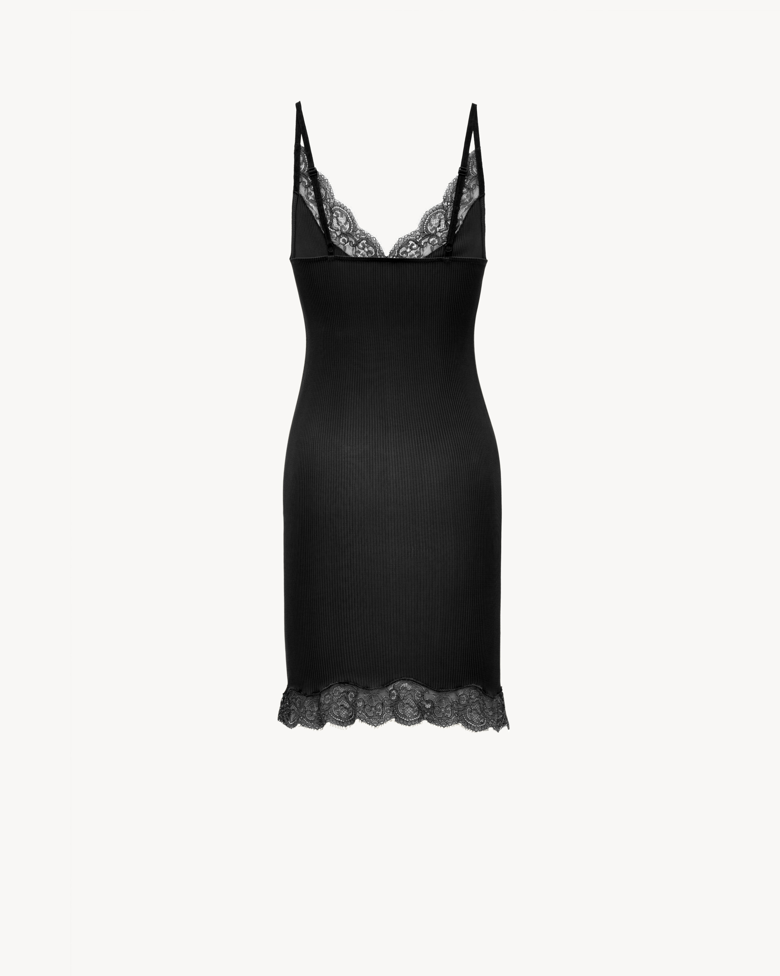 Saint Laurent Laced Slip Dress In Silk Jersey - Black - Women - S Saint Laurent Laced Slip Dress In Silk Jersey - Black - Women - S