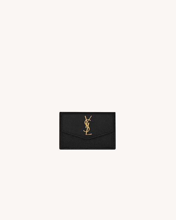UPTOWN FLAP card case in crocodile-embossed shiny leather in Black