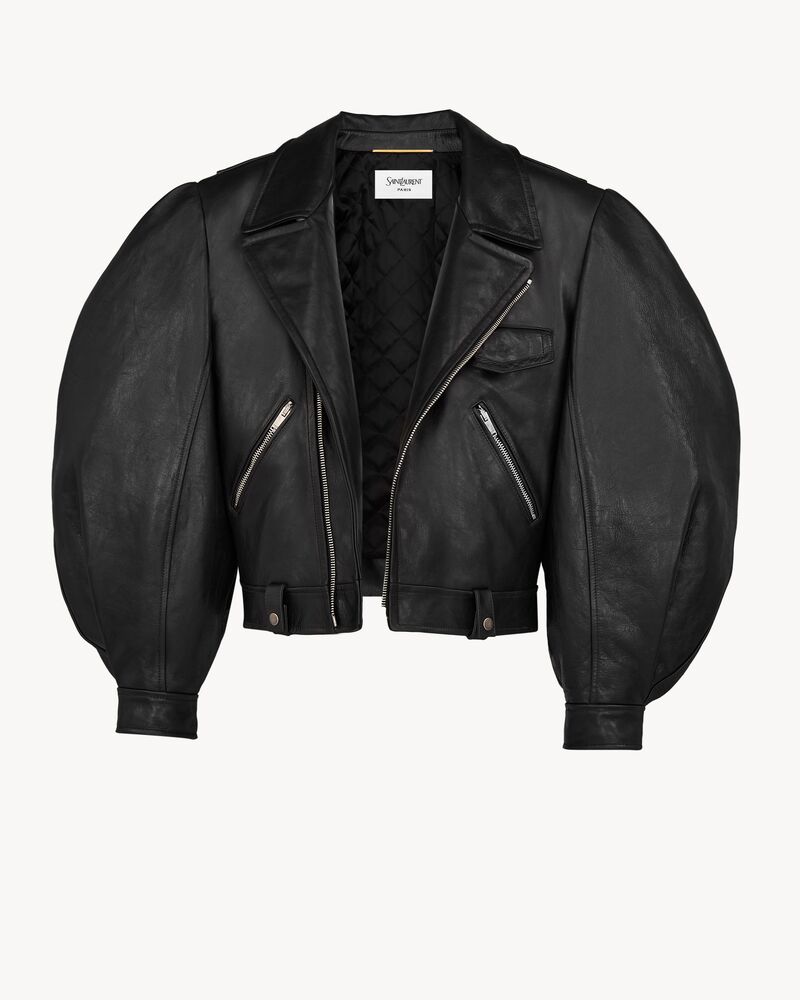 balloon-sleeve jacket in creased leather