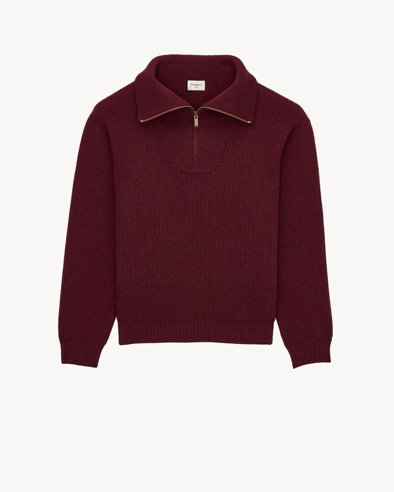 half-zip sweater in rib-knit wool