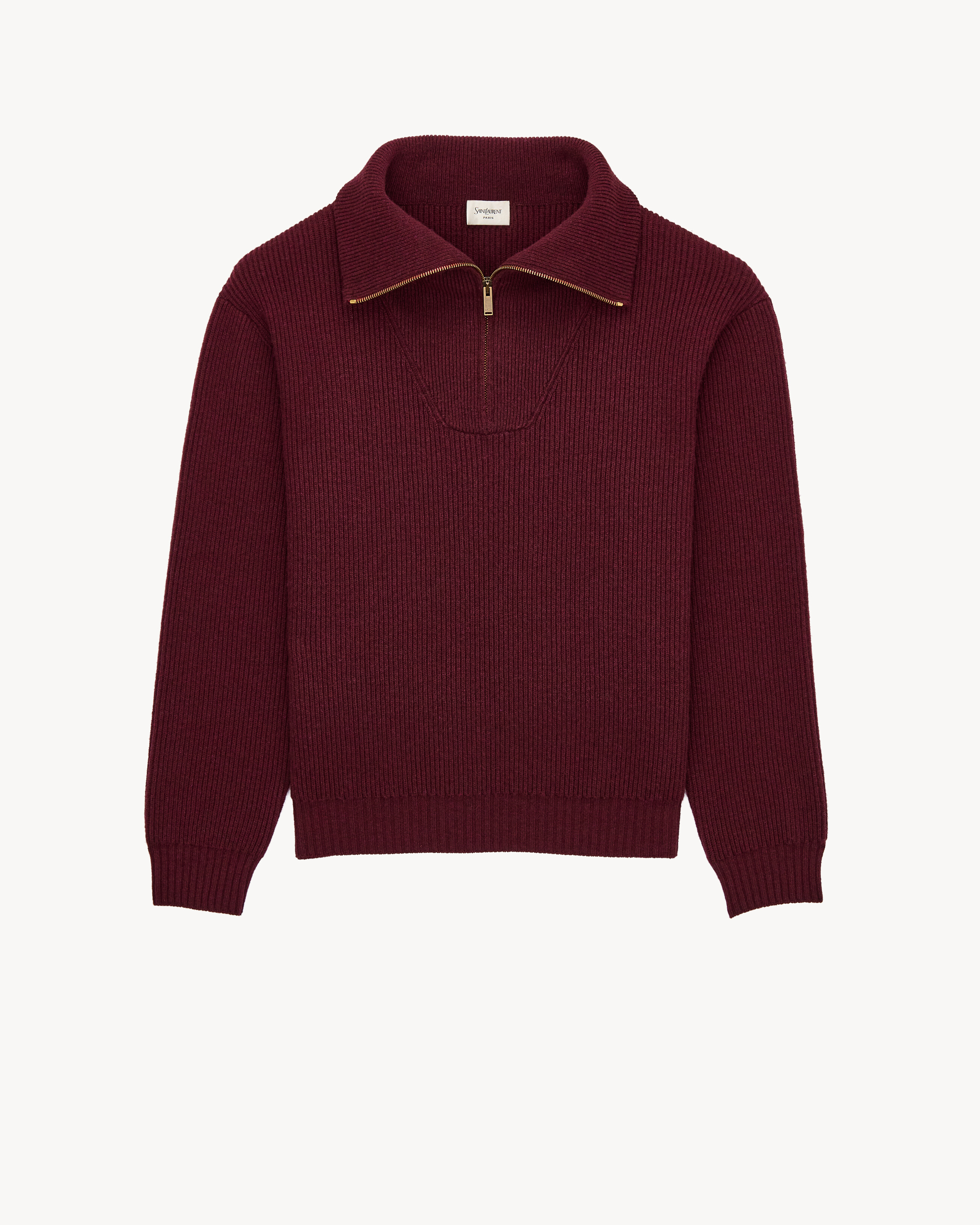 half-zip sweater in rib-knit wool