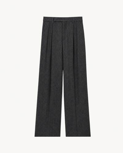 fluid pants in striped crepe in Black | Saint Laurent | YSL NO