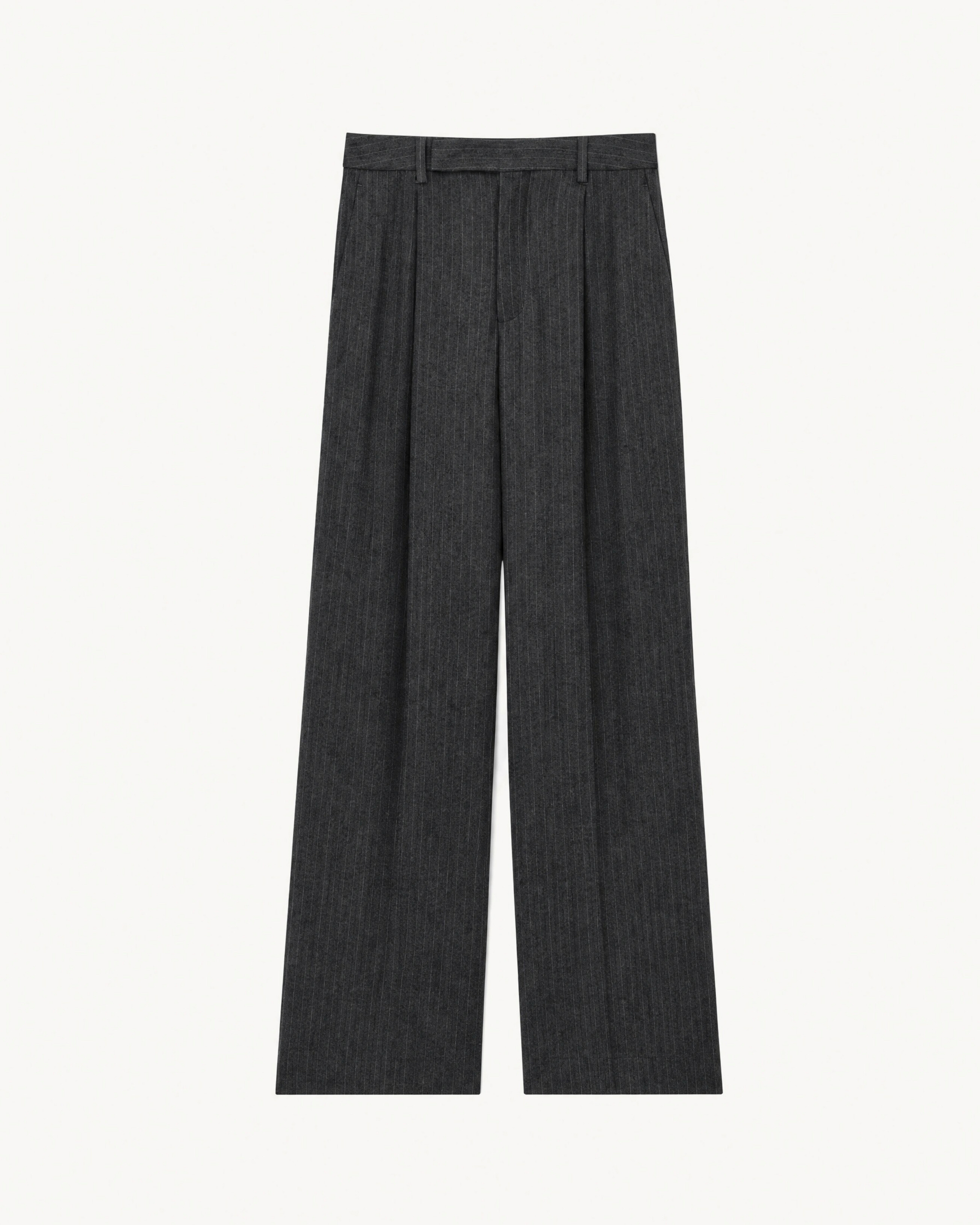 fluid pants in pinstripe brushed wool felt