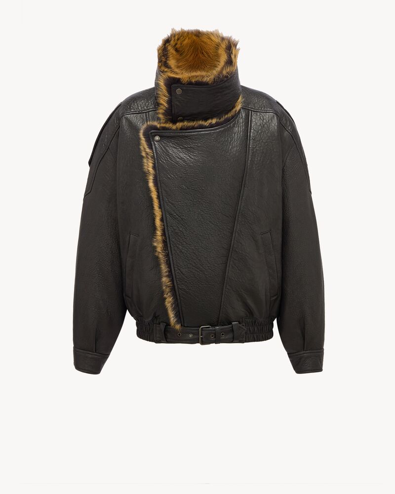 bomber jacket in bubbled lambskin and shearling