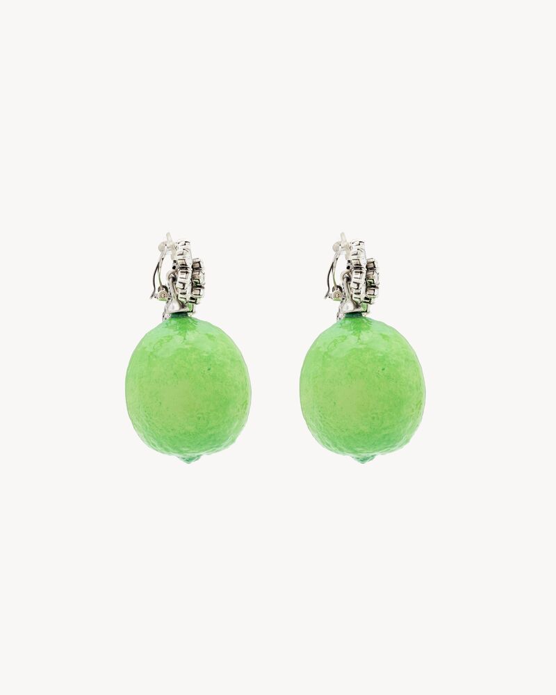 rhinestone lime earrings in resin and metal