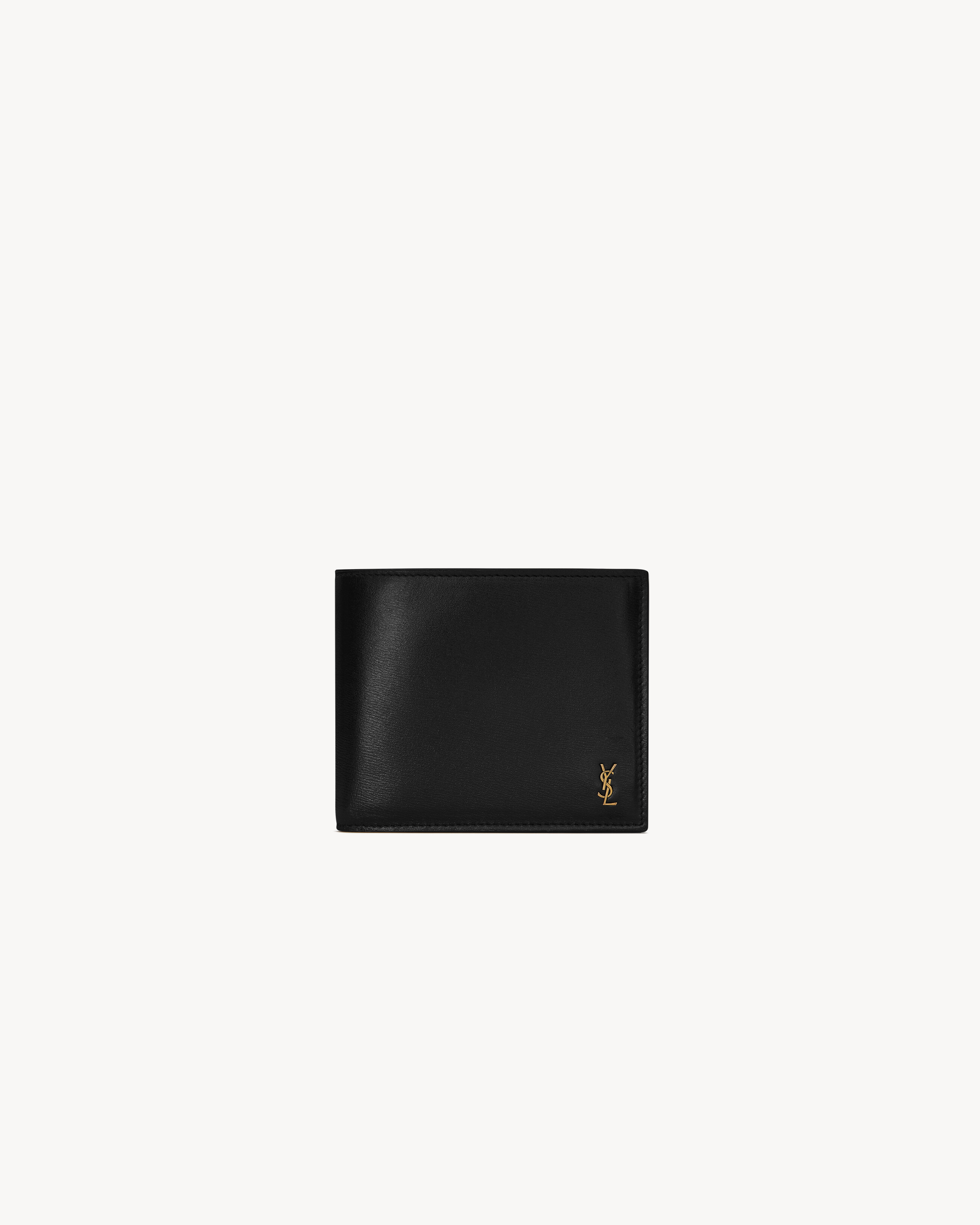 Saint Laurent Men's Black Tiny Cassandre East/West Wallet In Shiny Leather - One Size