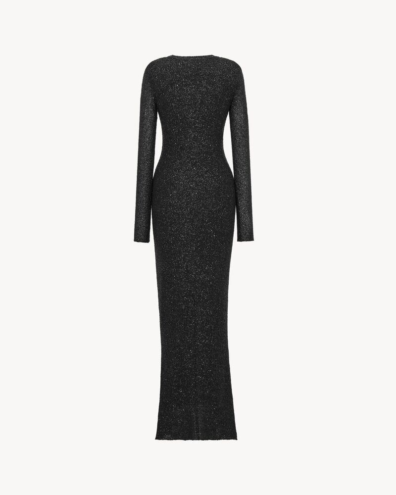 long sequin dress in metallic knit