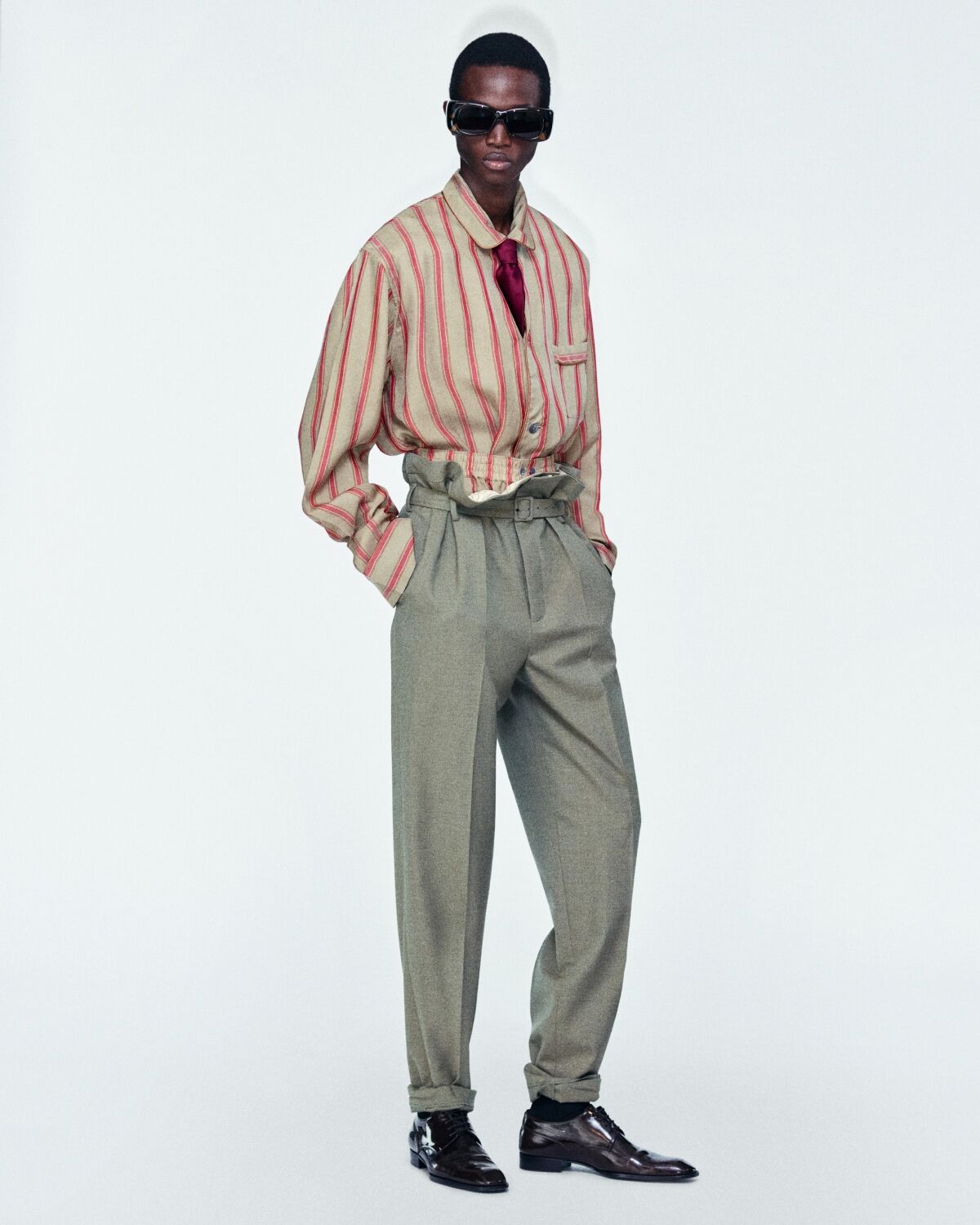 paperbag pants in wool gabardine