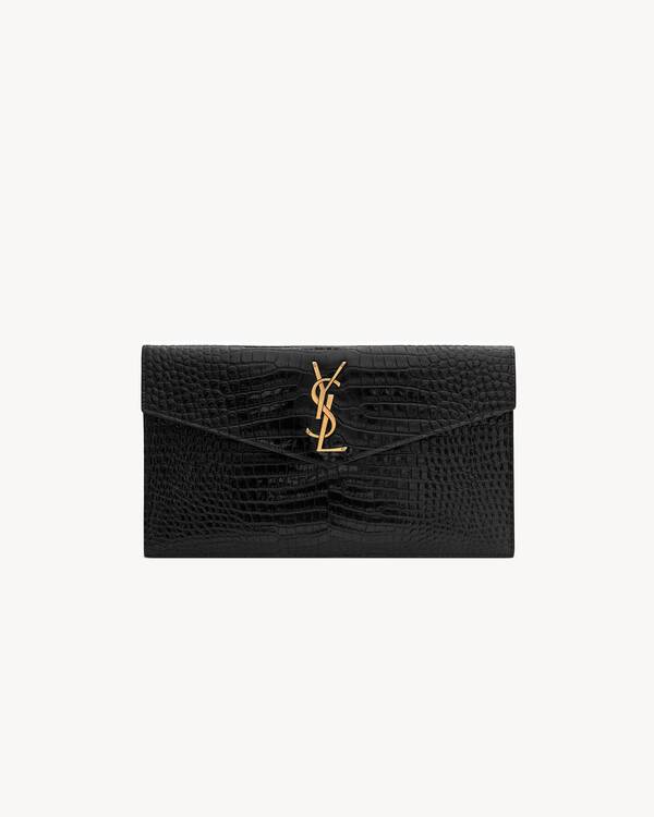 UPTOWN POUCH IN CROCODILE-EMBOSSED SHINY LEATHER in Black | Saint