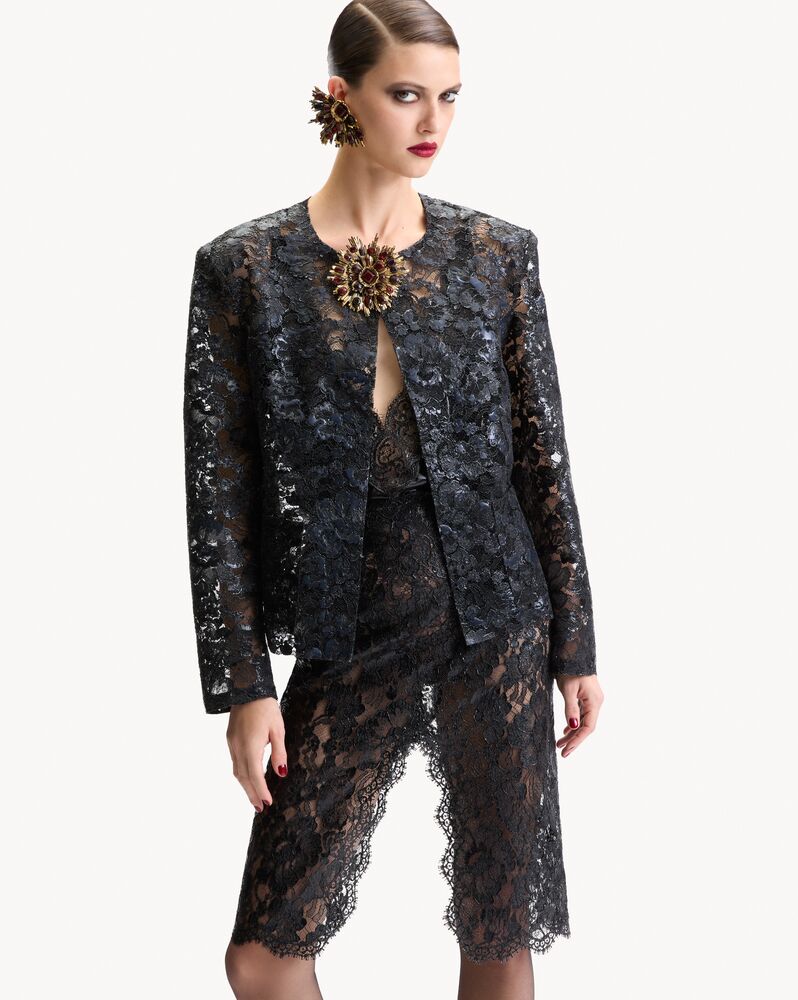 short jacket in silicone-coated lace