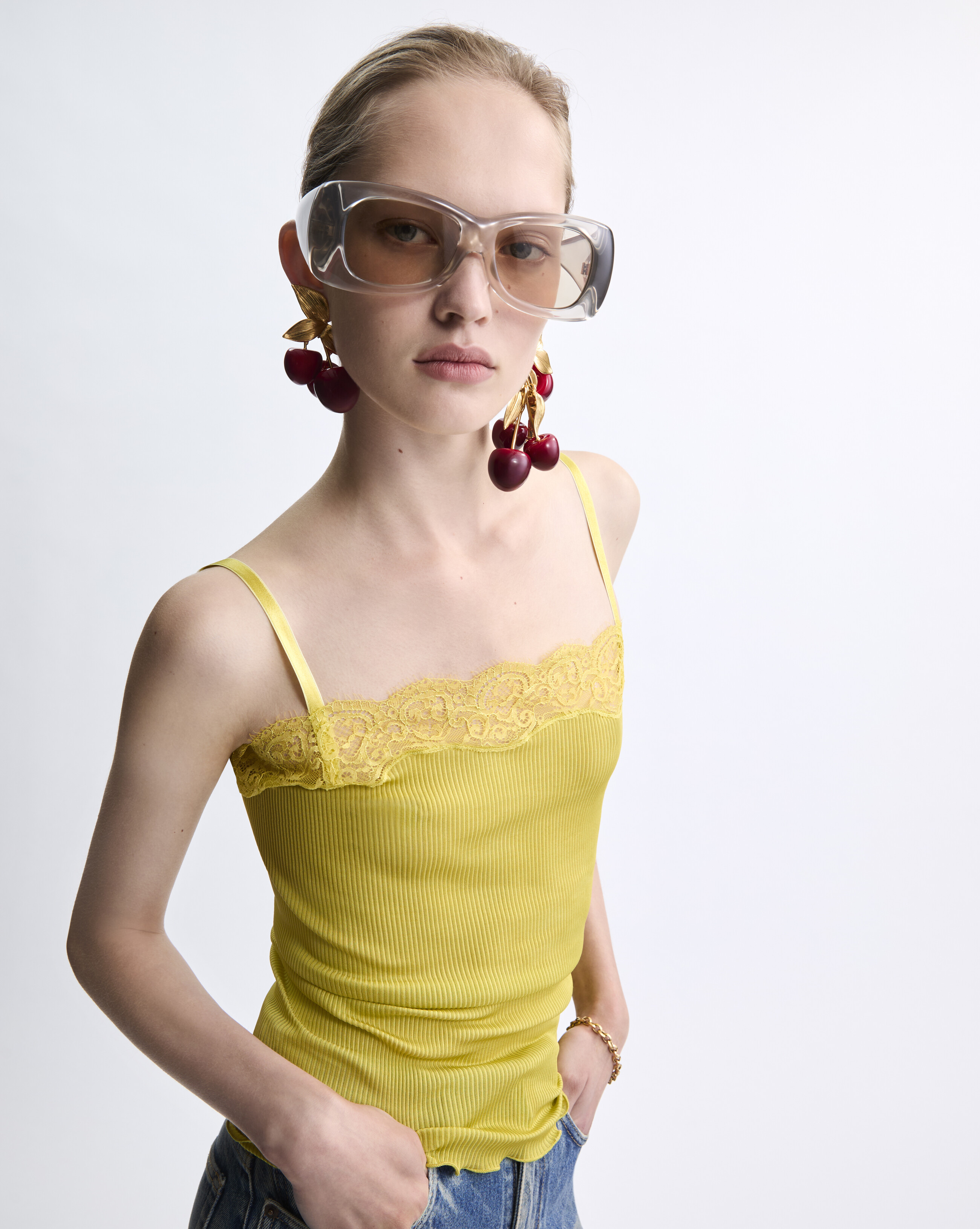 laced tank top in ribbed silk jersey