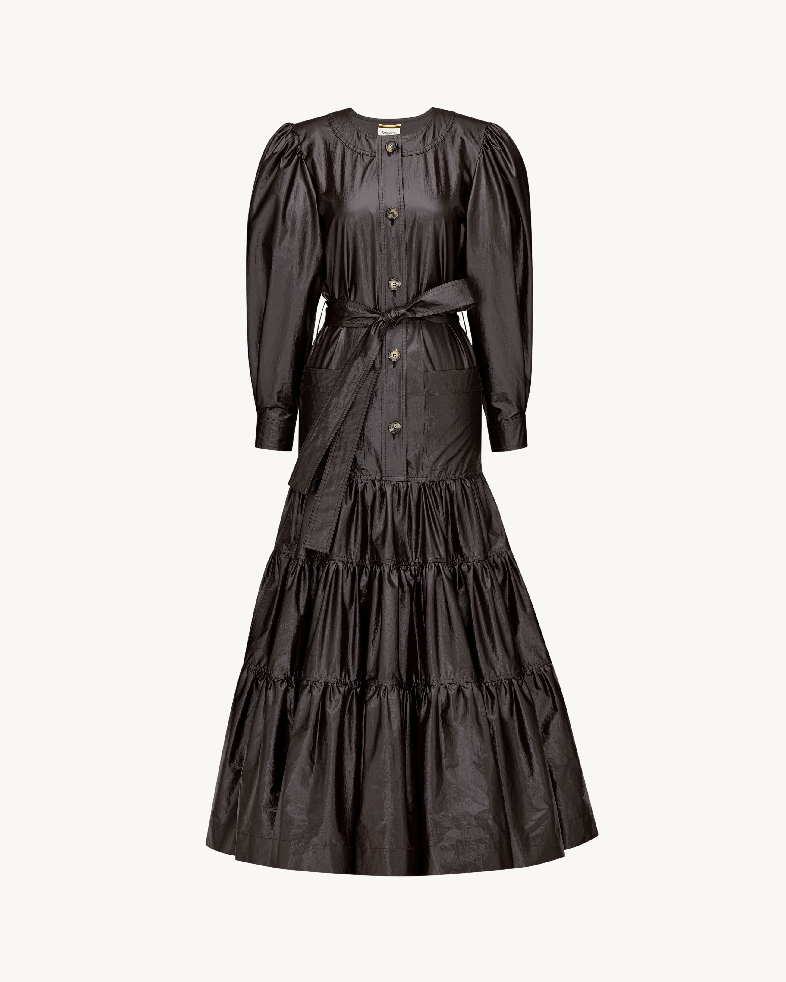 saharienne prairie dress in coated cotton in Brown | Saint Laurent | YSL EN-US saharienne prairie dress in coated cotton in Brown | Saint Laurent | YSL EN-US