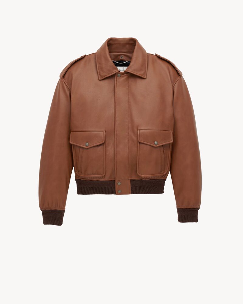 bomber jacket in grained leather and shearling