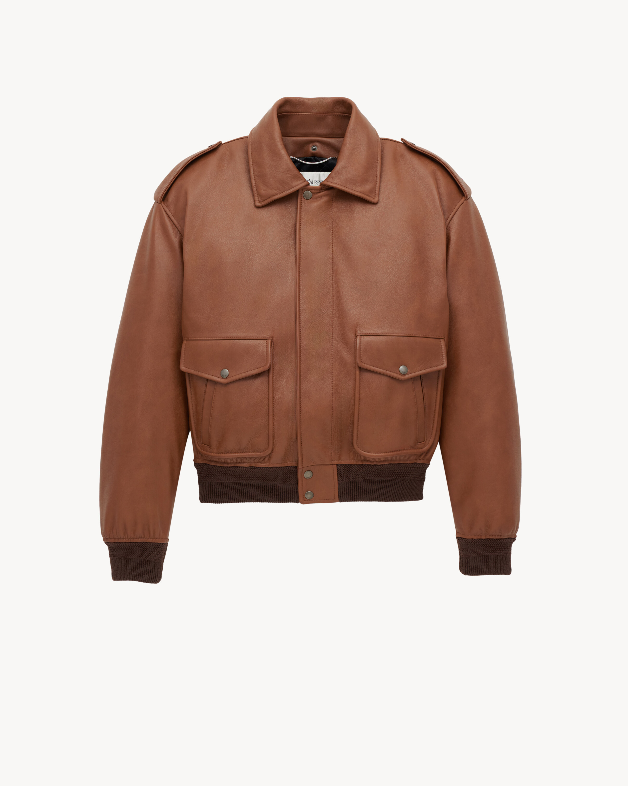 bomber jacket in grained leather and shearling
