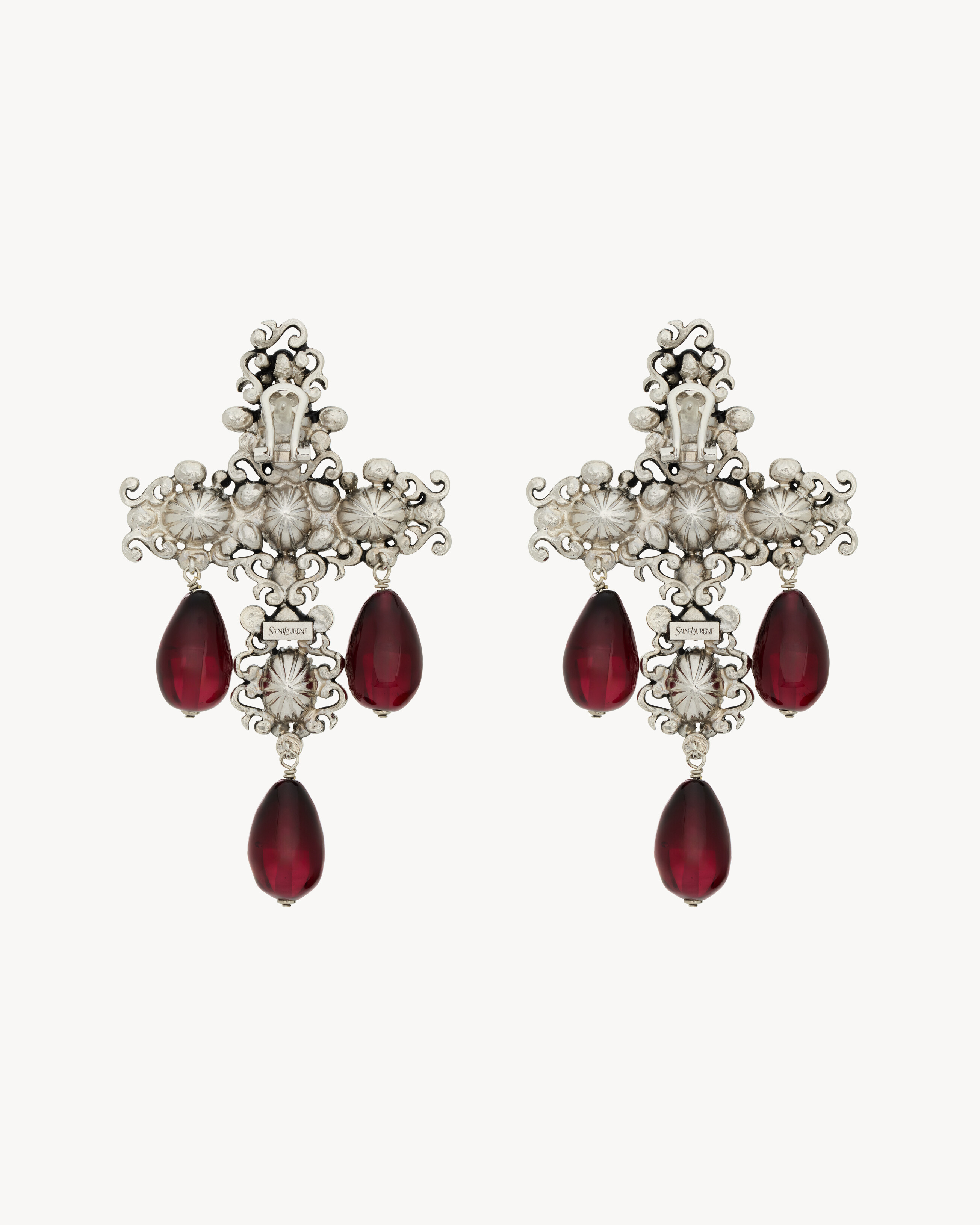 crystal cross earrings in resin and metal