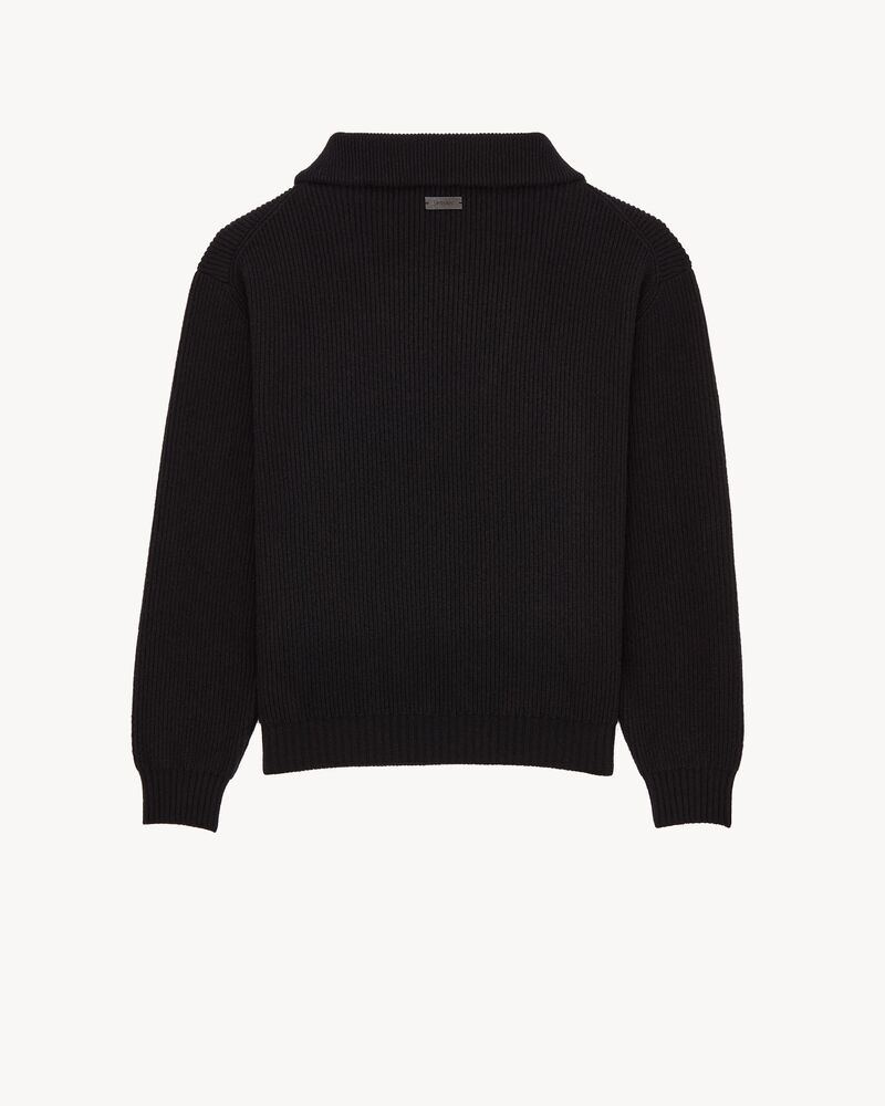 half-zip sweater in rib-knit wool