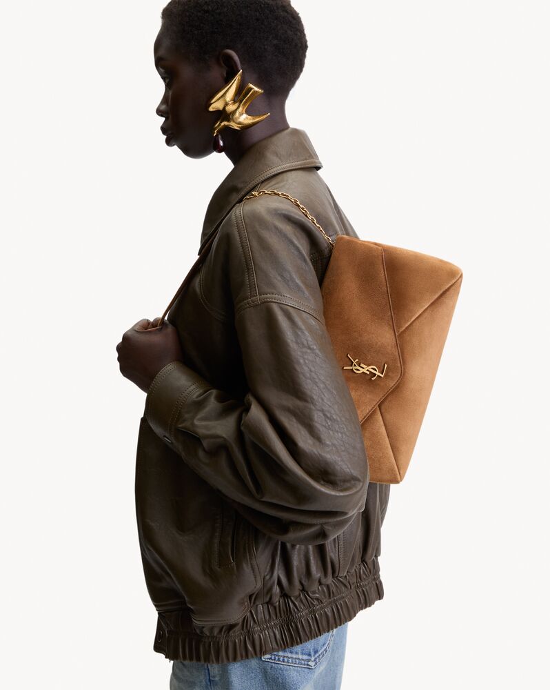CASSANDRE large pouch on chain in suede