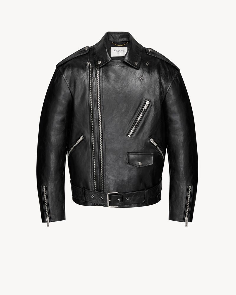 oversized biker jacket in grained leather