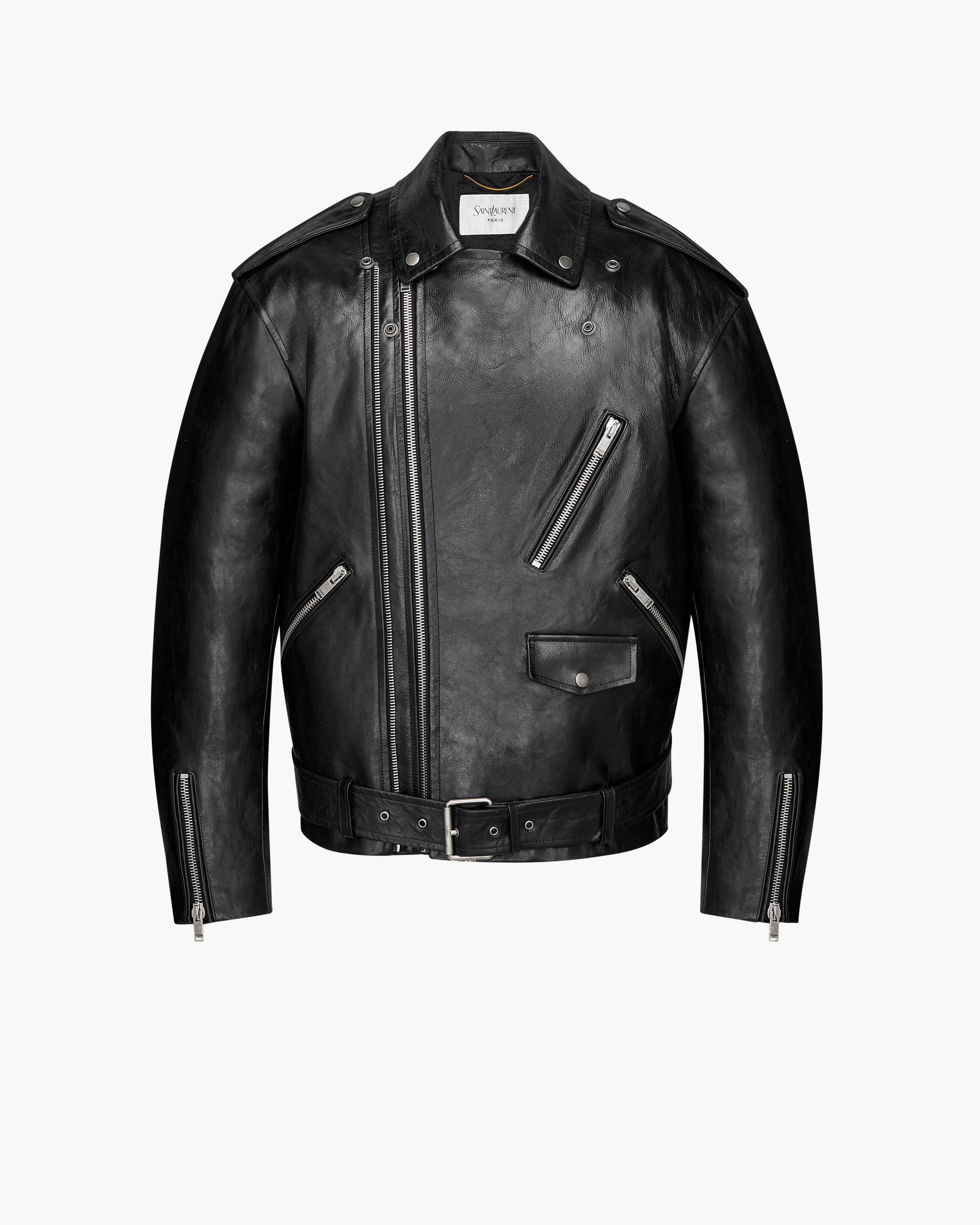 oversized biker jacket in grained leather