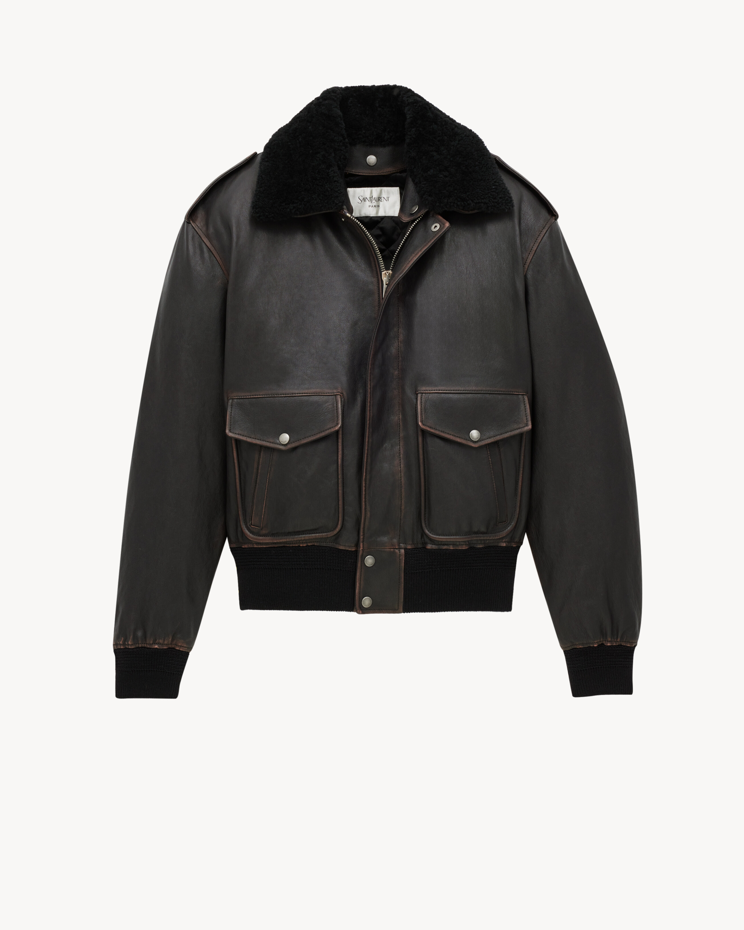 bomber jacket in vintage grained lambskin and shearling