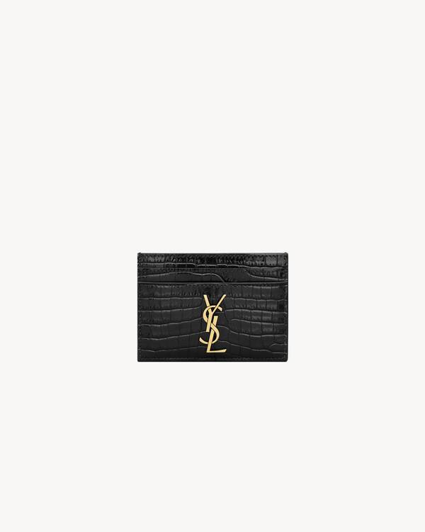 CASSANDRE card case in crocodile-embossed shiny leather in Black