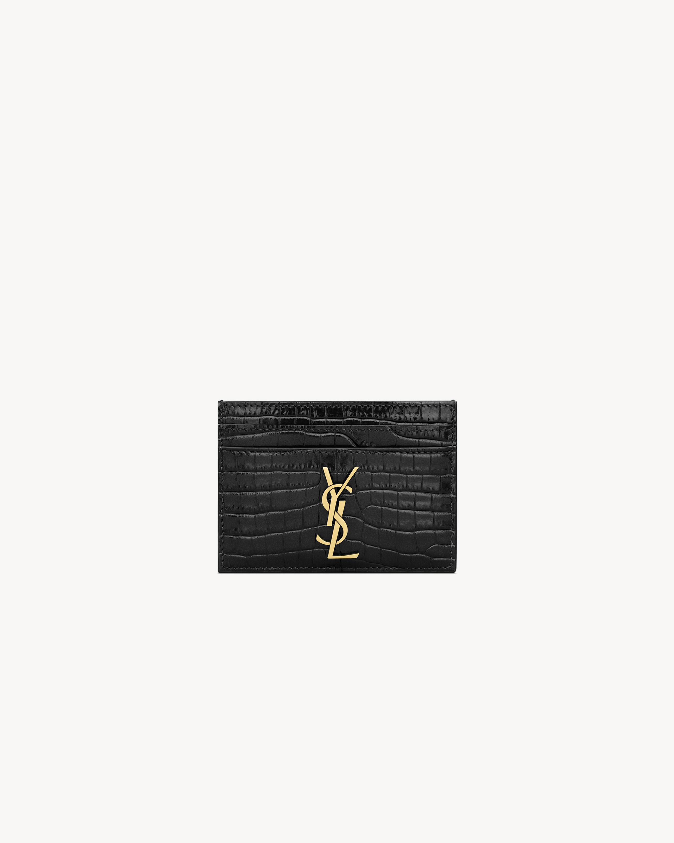 CASSANDRE card case in crocodile-embossed shiny leather
