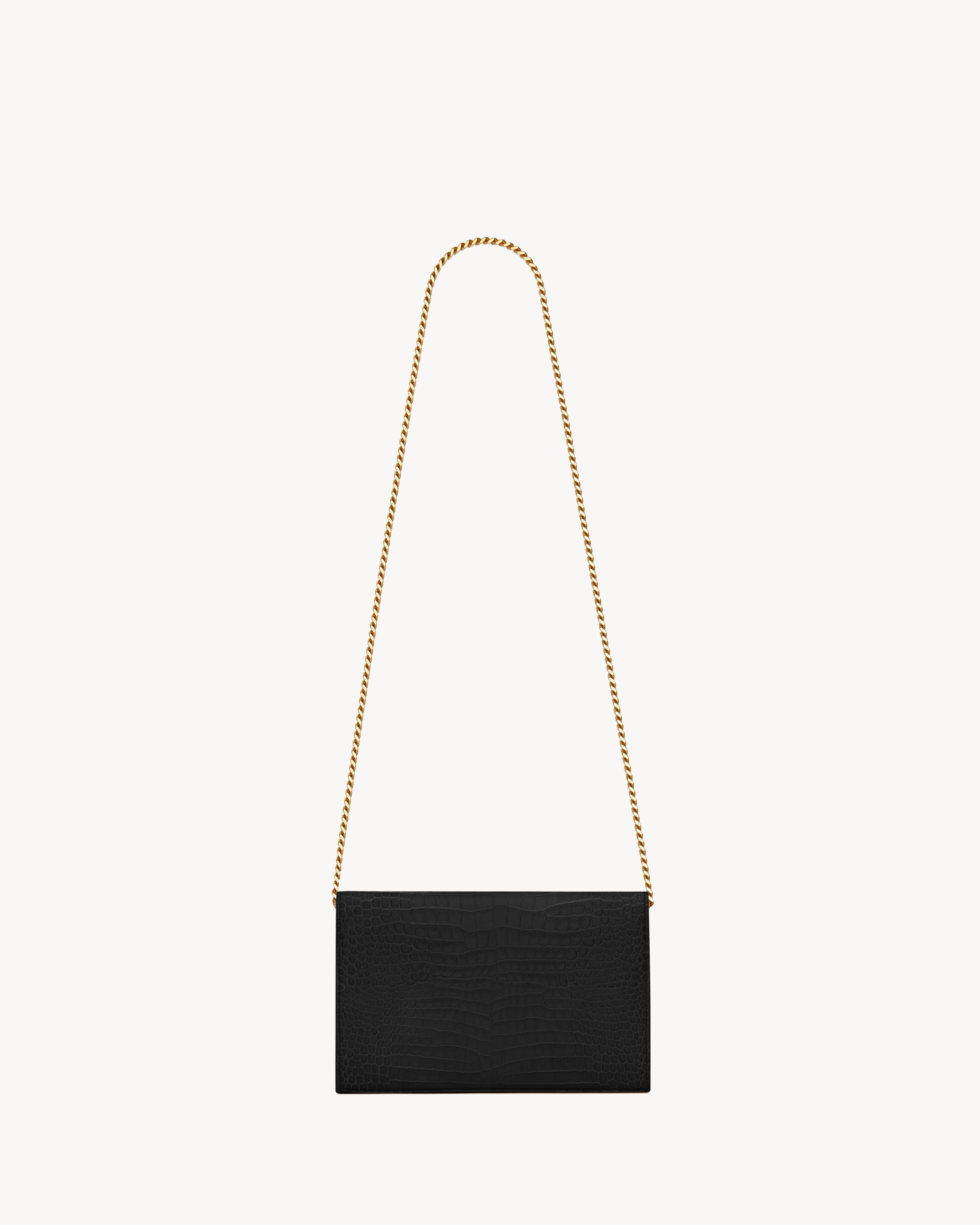 CASSANDRE chain wallet in crocodile-embossed shiny leather