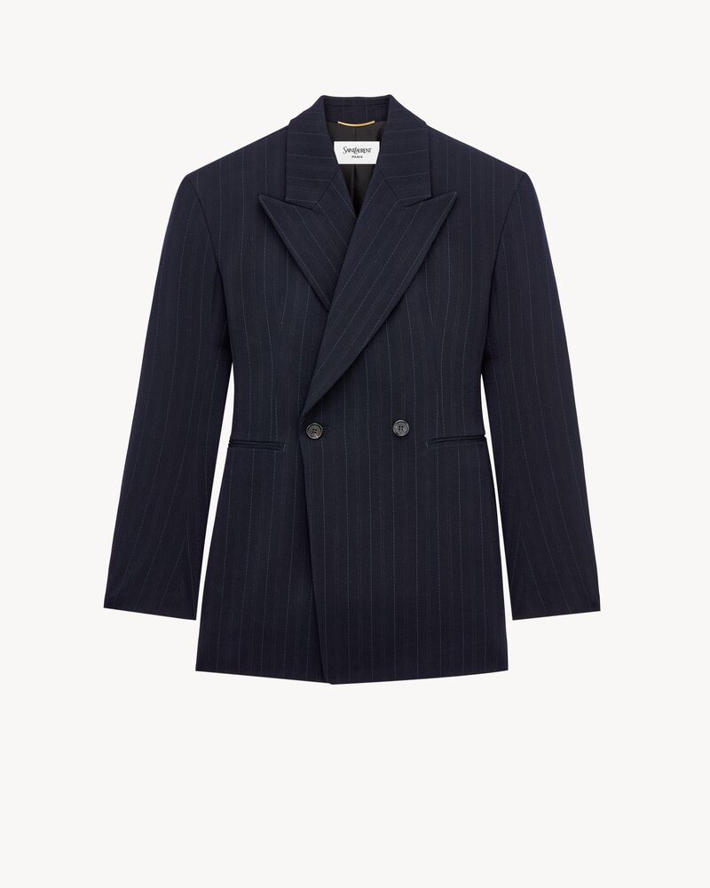 blazer com fechamento duplo em lã listrada
