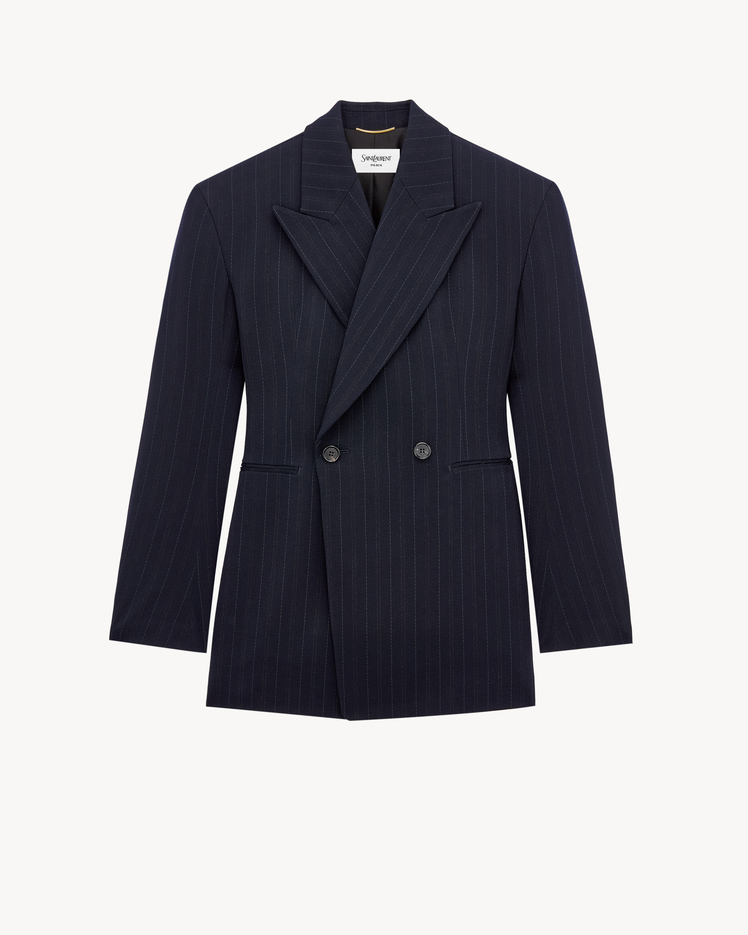 blazer com fechamento duplo em lã listrada