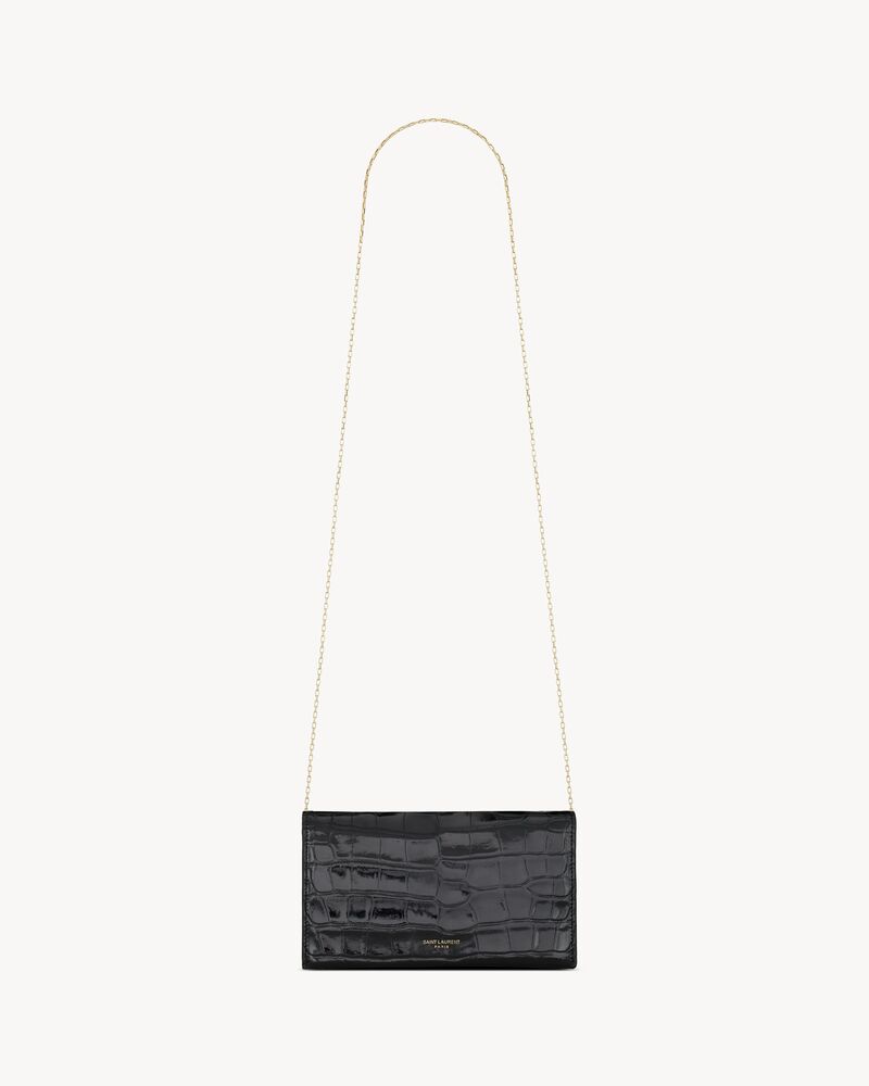 LETTER chain wallet in shiny alligator