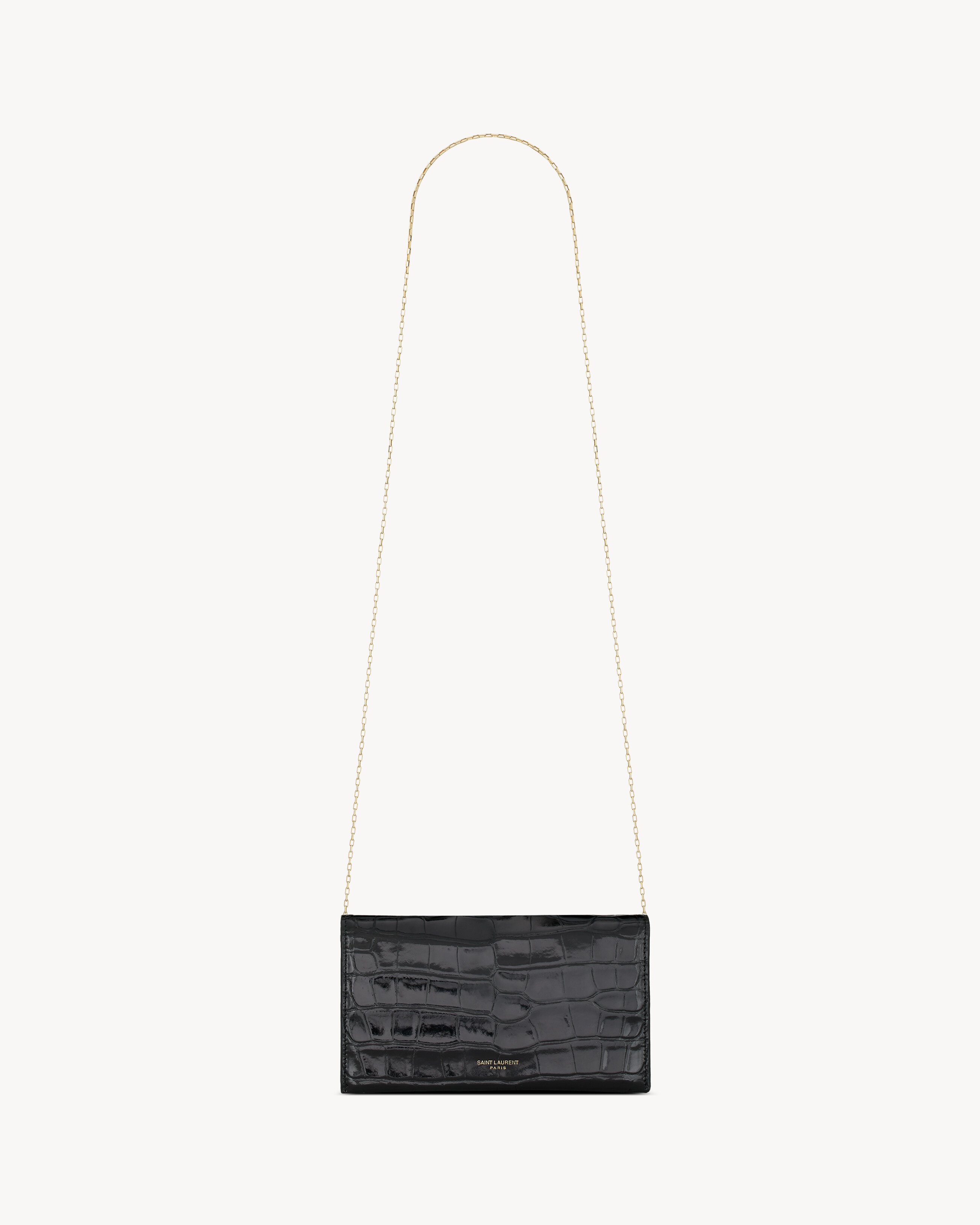 LETTER chain wallet in shiny alligator