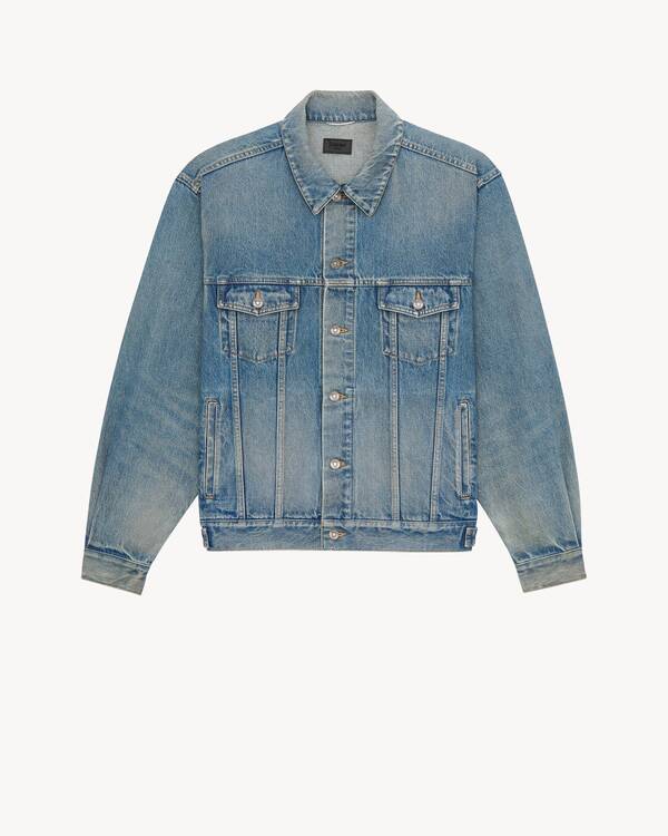 trucker jacket in midi blue denim in Blue | Saint Laurent | YSL EN-US