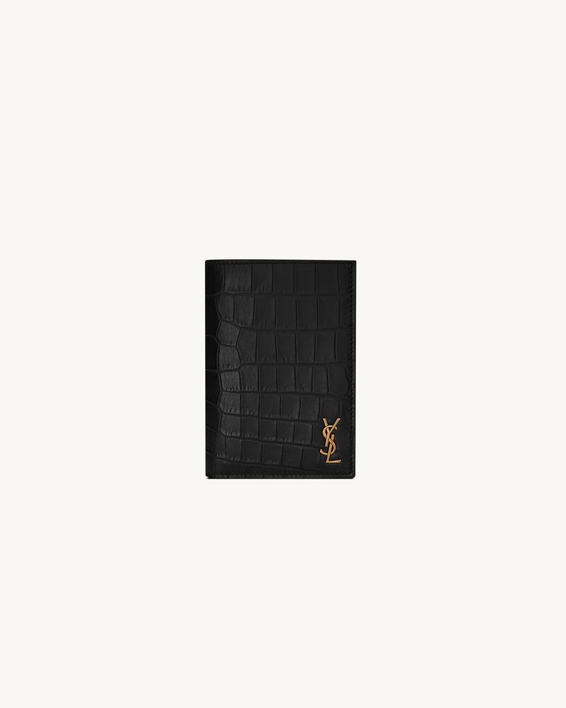 TINY CASSANDRE credit card wallet in CROCODILE-EMBOSSED matte leather