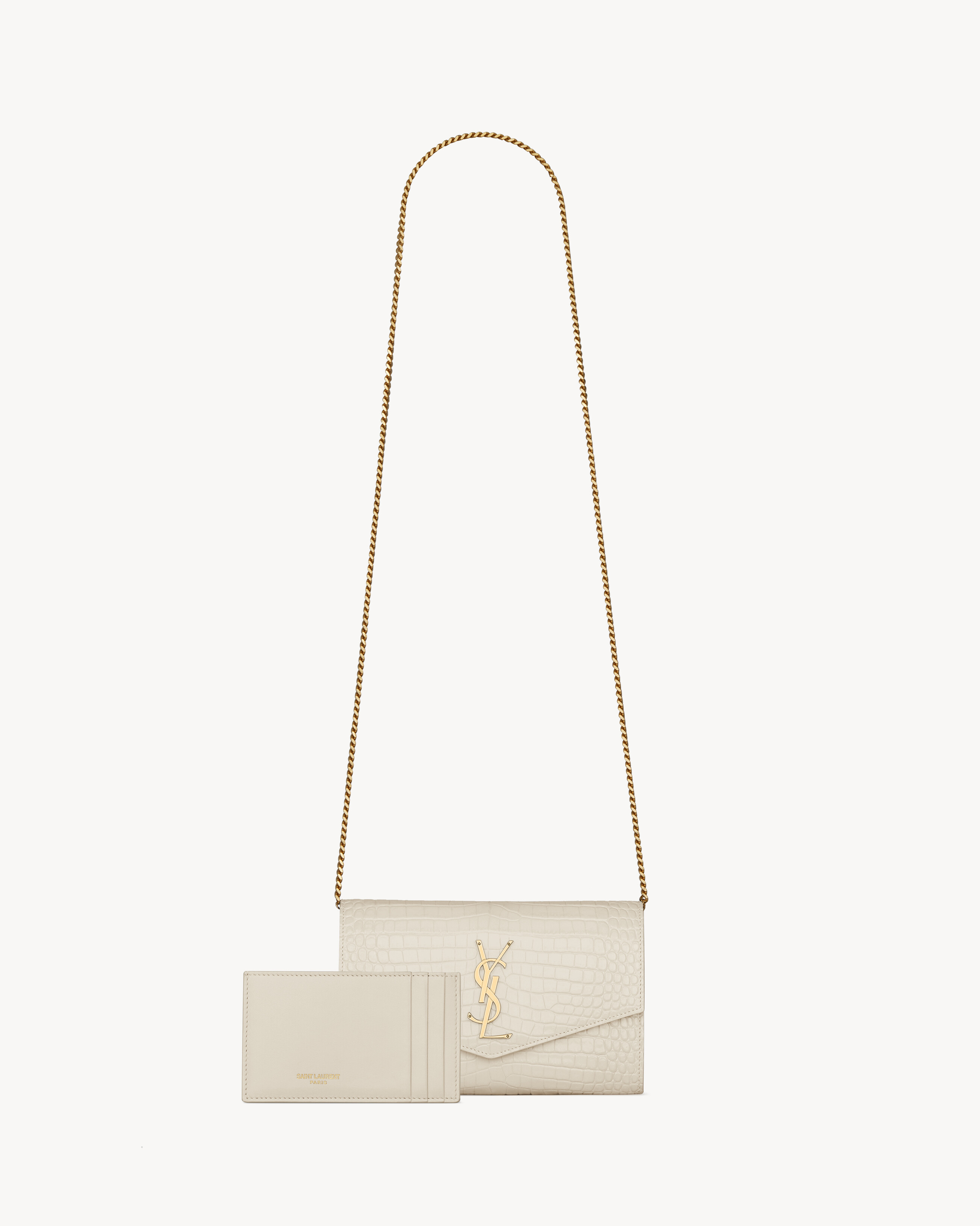 UPTOWN chain wallet in crocodile-embossed shiny leather