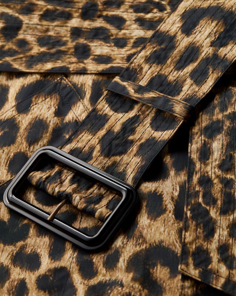trench coat in leopard-print nylon