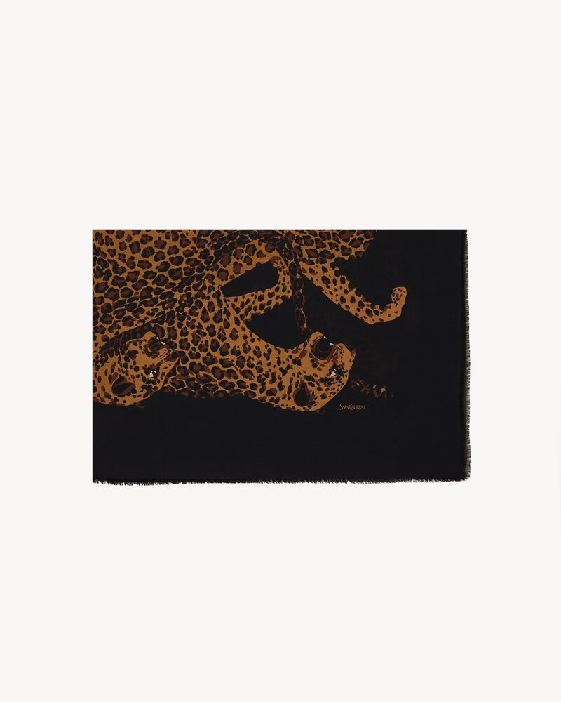 Stola in twill di lana con motivo leopardo