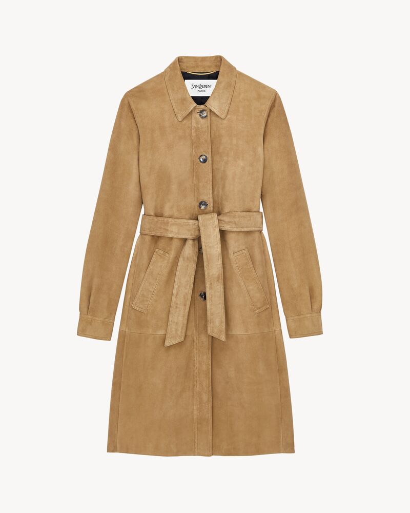 belted coat in suede