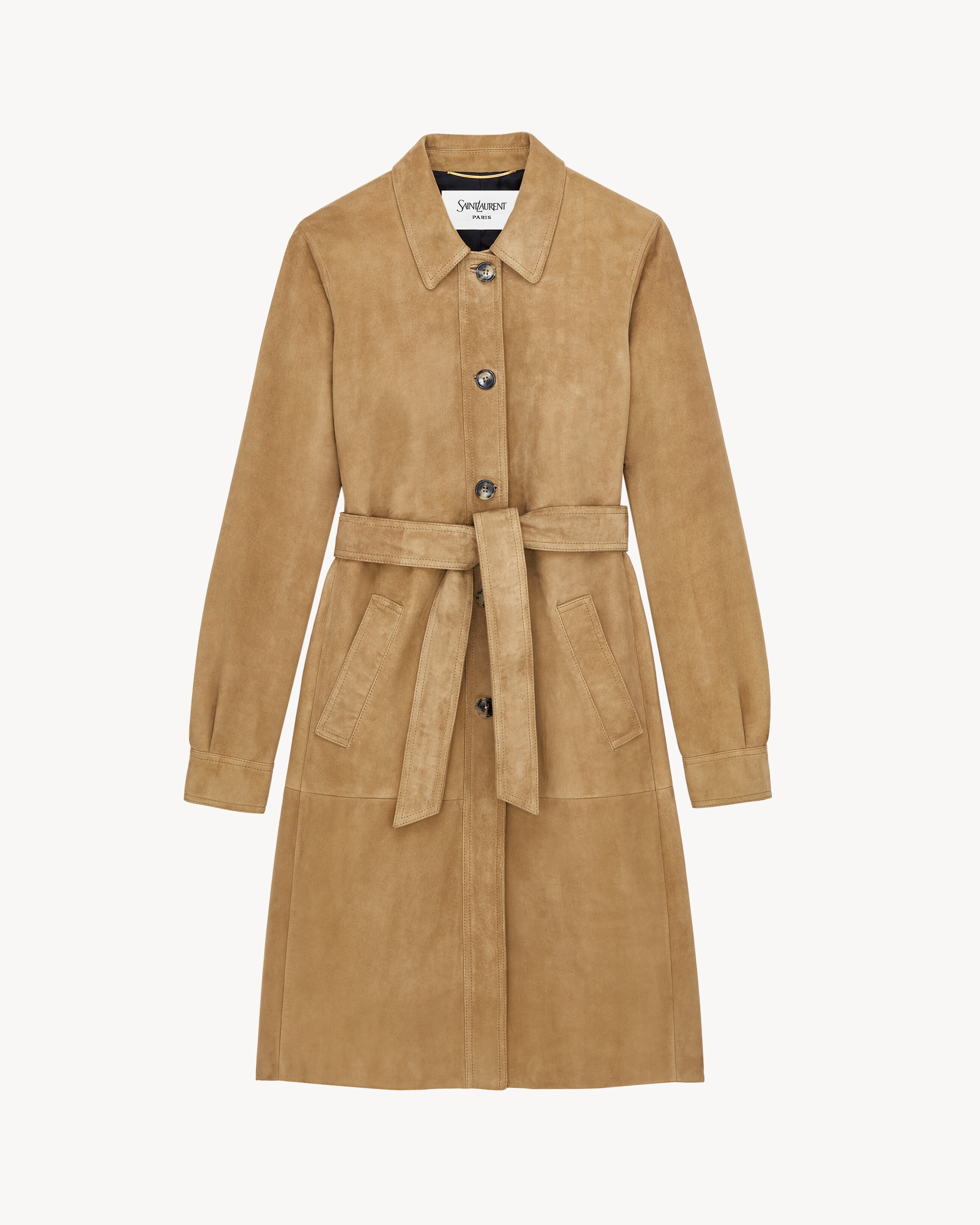 belted coat in suede