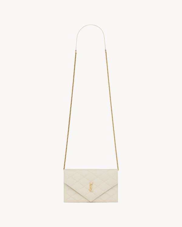 YVES SAINT LAURENTホワイト キルティングチェーシ18.5*10 PARIS chain wallet in GRAIN DE POUDRE leather in Beige | Saint