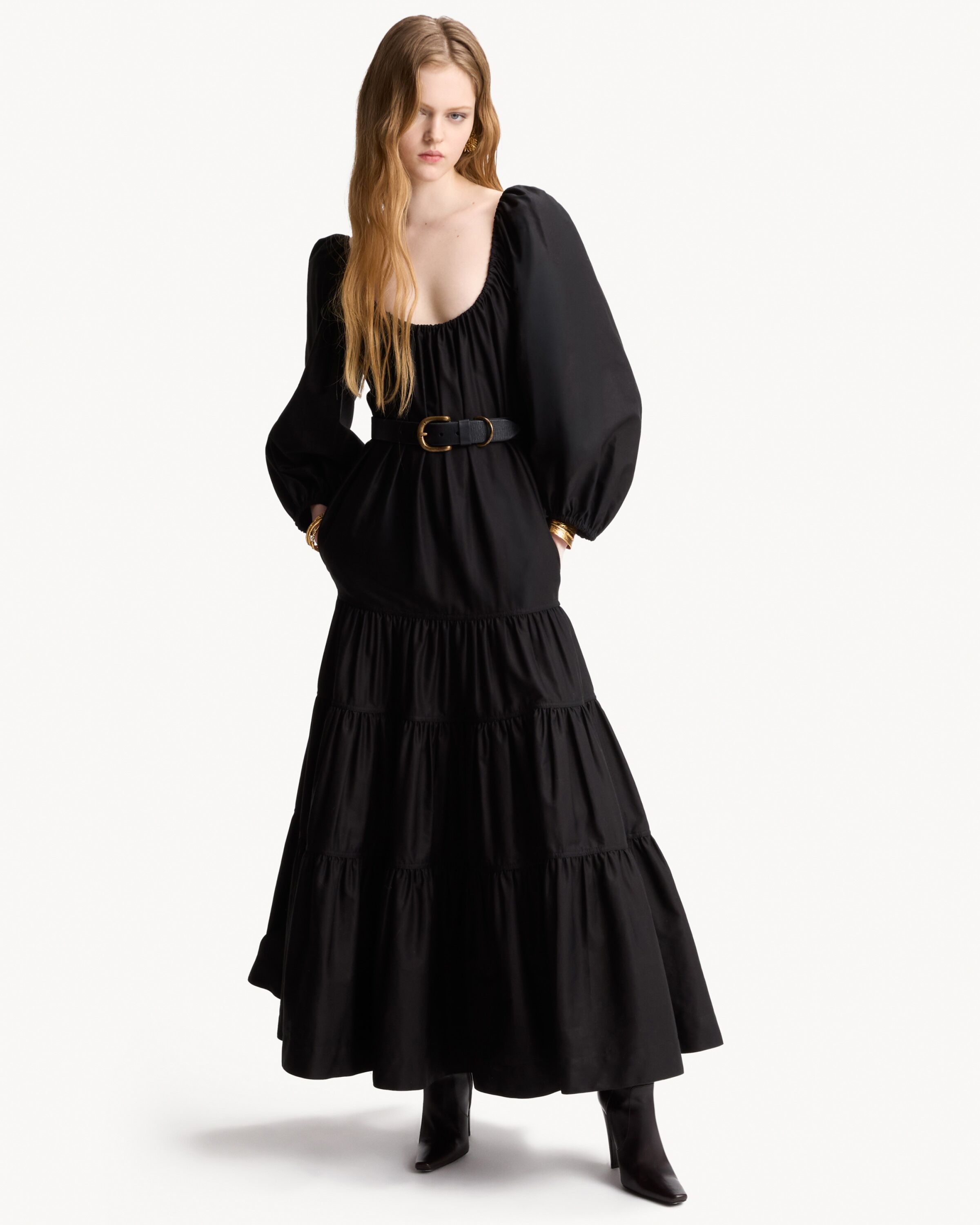 LONG dress in cotton twill