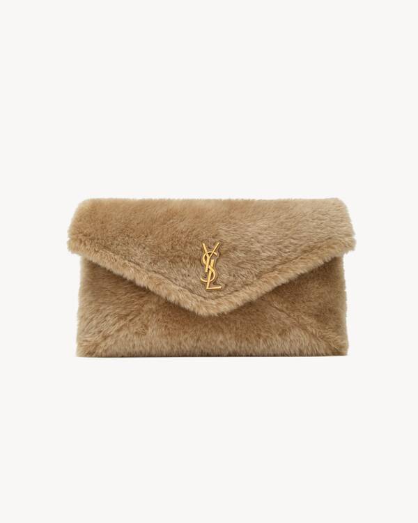 CASSANDRE large envelope pouch in shearling in Grey | Saint